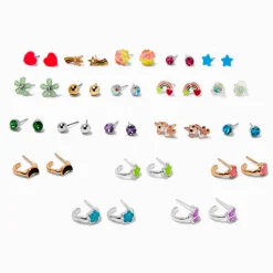 Claire's Anneaux|Clous D'oreilles-Clous d'oreilles et créoles fluo en métaux mixtes - Lot de 20