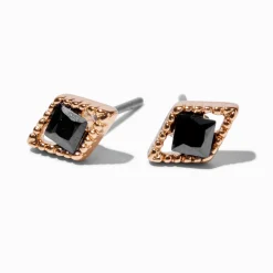 Claire's Clous D'oreilles-Clous d'oreilles faux diamant noir en zircon cubique couleur dorée