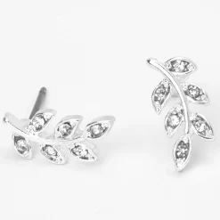 Claire's Clous D'oreilles-Clous d'oreilles feuille ornementés couleur argentée