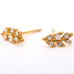 Claire's Clous D'oreilles|Bijoux Premium-Clous d'oreilles feuille strass couleur dorée jaune C LUXE by Claire's