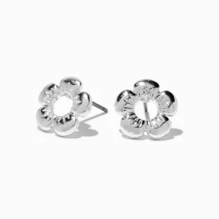 Claire's Clous D'oreilles-Clous d'oreilles fleurs bombés couleur argentée