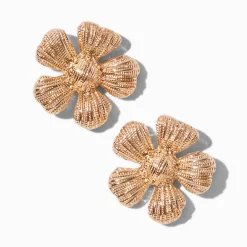 Claire's Clous D'oreilles-Clous d'oreilles à fleurs texturés couleur dorée