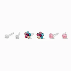 Claire's Bijoux Premium|Clous D'oreilles-Clous d'oreilles fleurs violets couleur argentée C LUXE by Claire's - Lot de 3