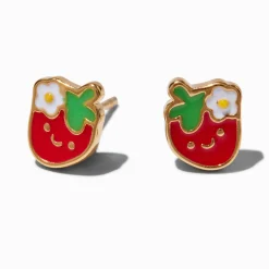 Claire's Clous D'oreilles|Bijoux Premium-Clous d'oreilles fraise émaillés couleur dorée