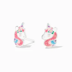 Claire's Clous D'oreilles|Bijoux Premium-Clous d'oreilles licorne en argent à paillettes