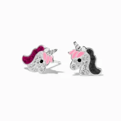 Claire's Clous D'oreilles-Clous d'oreilles licorne strass couleur argentée