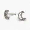 Claire's Clous D'oreilles|Bijoux Premium-Clous d'oreilles lune ajourée en titane couleur argentée - Collection C Luxe