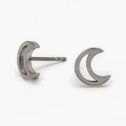 Claire's Clous D'oreilles|Bijoux Premium-Clous d'oreilles lune ajourée en titane couleur argentée - Collection C Luxe