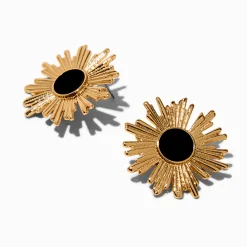 Claire's Clous D'oreilles-Clous d'oreilles émaillés noirs étoile rayonnante couleur dorée