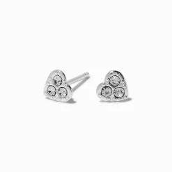 Claire's Clous D'oreilles|Bijoux Premium-Clous d'oreilles mini cœur strass couleur argentée