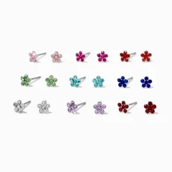 Claire's Clous D'oreilles-Clous d'oreilles 4 mm fleurs multicolores - Lot de 9
