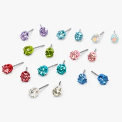 Claire's Clous D'oreilles-Clous d'oreilles 4 mm strass arc-en-ciel - Lot de 9