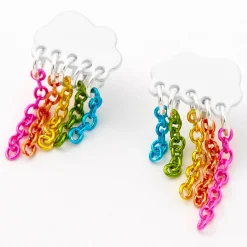 Claire's Pendantes-Clous d'oreilles nuage chaîne arc-en-ciel couleur argentée