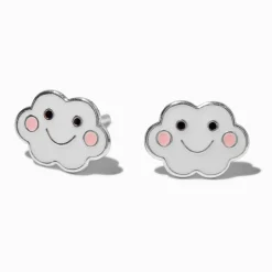 Claire's Clous D'oreilles-Clous d'oreilles nuages visages souriants couleur argentée
