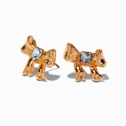 Claire's Clous D'oreilles-Clous d'oreilles nœud cœur strass couleur dorée