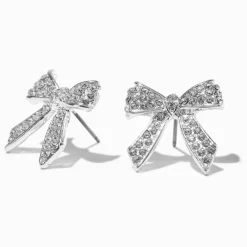 Claire's Clous D'oreilles-Clous d'oreilles nœud strass pavé couleur argentée