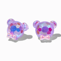 Claire's Clous D'oreilles-Clous d'oreilles ours en peluche holographiques violets