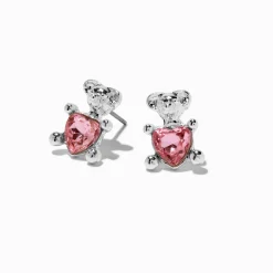 Claire's Clous D'oreilles-Clous d'oreilles ours en peluche strass roses