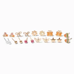 Claire's Clous D'oreilles-Clous d'oreilles papillon aux designs variés couleur dorée - Lot de 9