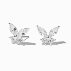 Claire's Clous D'oreilles-Clous d'oreilles papillon en zircon cubique d'imitation - Couleur argentée