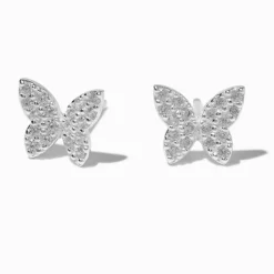 Claire's Clous D'oreilles|Bijoux Premium-Clous d'oreilles papillon pavé couleur argentée