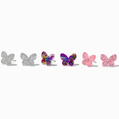 Claire's Clous D'oreilles-Clous d'oreilles papillon à paillettes - Lot de 3