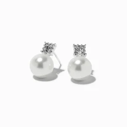 Claire's Clous D'oreilles-Clous d'oreilles perle d’imitation strass couleur argentée