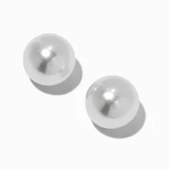 Claire's Clous D'oreilles-Clous d'oreilles perle d'imitation 20 mm couleur argentée