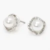 Claire's Clous D'oreilles-Clous d'oreilles perles d'imitation monture halo ornementés couleur argentée