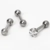 Claire's Bijoux Premium|Bijoux De Piercing-Clous d'oreilles pour piercing de cartilage étoile et strass 1,2 mm couleur titanée et couleur argentée - Lot de 3