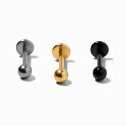 Claire's Bijoux Premium|Bijoux De Piercing-Clous d'oreilles pour piercing tragus à arrière plat 1 mm en titane et métaux mixtes - Lot de 3