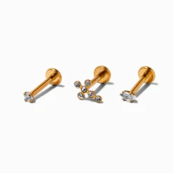 Claire's Bijoux De Piercing-Clous d'oreilles pour piercing cartilage croix en zircon cubique d'imitation 1,2 mm en titane couleur dorée - Lot de 3