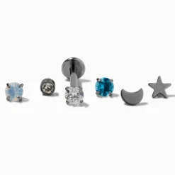 Claire's Bijoux De Piercing-Clous d'oreilles pour piercing tragus à arrière plat interchangeable célestes 1,2 mm en titane couleur argentée - Lot de 6