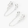 Claire's Clous D'oreilles-Clous d'oreilles reliés par une chaîne feuille et strass couleur argentée
