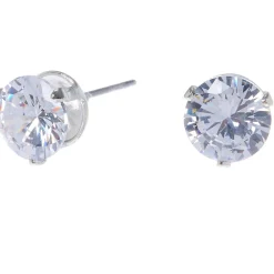 Claire's Clous D'oreilles-Clous d'oreilles ronds avec strass en zircon cubique d'imitation couleur argentée - 7 mm