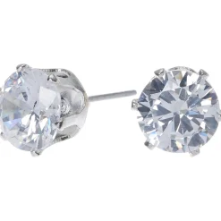 Claire's Clous D'oreilles-Clous d'oreilles ronds avec strass en zircon cubique d'imitation couleur argentée - 8 mm