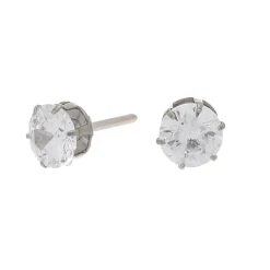 Claire's Clous D'oreilles|Bijoux Premium-Clous d'oreilles ronds avec strass en zircon cubique et titane couleur argentée - 6 mm - Collection C Luxe