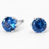 Claire's Clous D'oreilles-Clous d'oreilles ronds avec strass en zircon cubique d'imitation couleur argentée - Bleu, 5 mm