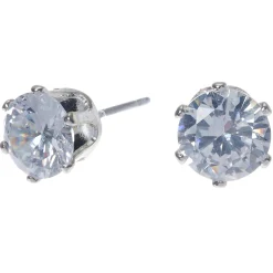Claire's Clous D'oreilles-Clous d'oreilles ronds avec strass en zircon cubique d'imitation couleur argentée - 7 mm