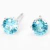 Claire's Clous D'oreilles-Clous d'oreilles ronds avec strass en zircon cubique d'imitation couleur argentée - Turquoise, 5 mm