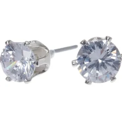 Claire's Clous D'oreilles-Clous d'oreilles ronds avec strass en zircon cubique d'imitation couleur argentée - 6 mm
