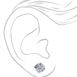 Claire's Clous D'oreilles-Clous d'oreilles ronds avec strass en zircon cubique d'imitation couleur argentée - 6 mm