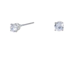 Claire's Clous D'oreilles-Clous d'oreilles ronds avec strass en zircon cubique d'imitation couleur argentée - 4 mm