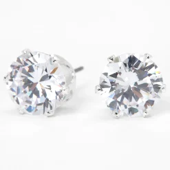Claire's Clous D'oreilles-Clous d'oreilles ronds couleur argentée en zircon cubique d'imitation 10 mm