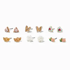 Claire's Clous D'oreilles-Clous d'oreilles rose à motifs variés - Lot de 6