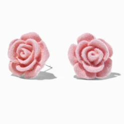 Claire's Clous D'oreilles-Clous d'oreilles roses veloutés rose sculptée