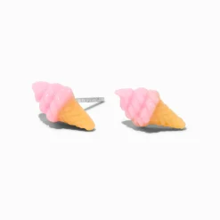 Claire's Clous D'oreilles-Clous d'oreilles tige de fixation couleur argentée cornet de glace rose