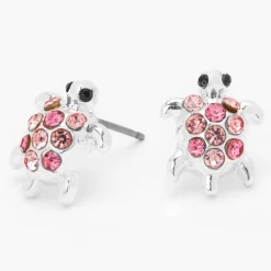 Claire's Clous D'oreilles-Clous d'oreilles tortue ornementée couleur argentée - Rose