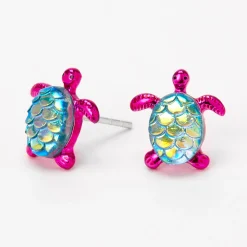 Claire's Clous D'oreilles|Bijoux Premium-Clous d'oreilles tortue sirène en argent - Violet