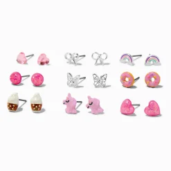 Claire's Clous D'oreilles-Clous d'oreilles variés licorne et donut roses - Lot de 9